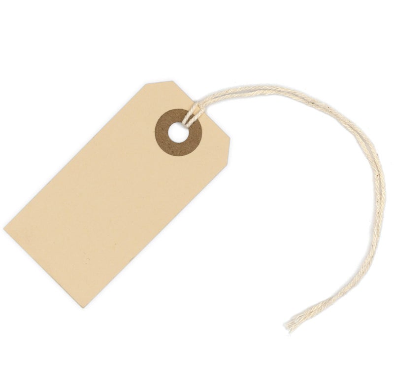 EZDOM 100 Small Manila Paper Tags with String - #1  2 3/4  x 1 3/8  - Hang Shipping Labels with String Attached and Reinforced Hole  Pre-Strung Tags - Image 1